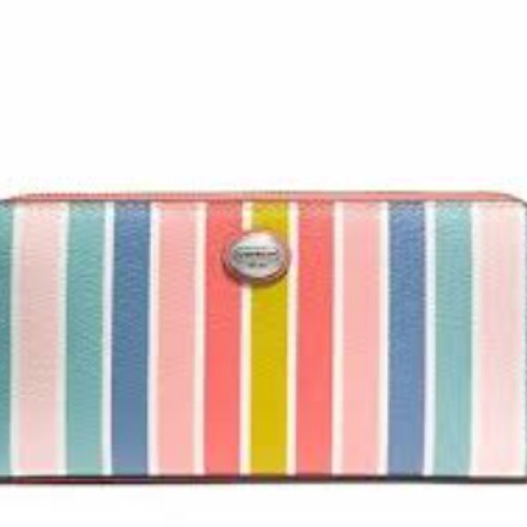 COACH Peyton Signature C Khaki /Pink Salmon Accordion Zipper Wallet Clutch - Picture 2 of 5